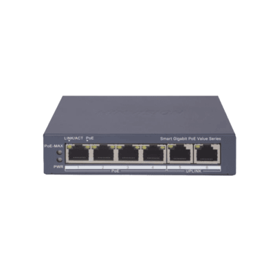 Switch Gigabit PoE+ / Administrable / 4 Puertos 1000 Mbps PoE+ / 2 Puertos 1000 Mbps Uplink / Configuración Nube Hik-PartnerPro / Modo Extendido hasta 300 Metros / 45 Watts