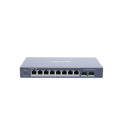 Switch Gigabit PoE+ / Administrable / 8 Puertos Gigabit PoE+ / 2 Puertos SFP / Configuración Nube Hik-Partner Pro / Modo Extendido hasta 300 Metros / 110 W