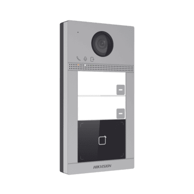 Videoportero IP 2 Megapixel / Llamada y Apertura Remota desde App Hik-Connect (requiere monitor) / PoE / Exterior IP65 + Antivandalico IK08 / 2 Departamentos / Apertura con Tarjeta / Soporta 2 Puertas y hasta 6 Monitores