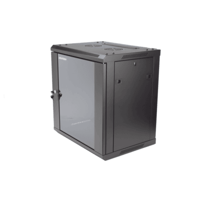 Gabinete para Montaje en Pared - Piso / Puerta de Cristal Templado / Cuerpo Fijo / 12 Unidades de Rack / 19" / Fabricado en Acero