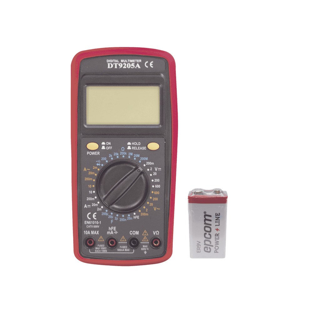 DT9205AKIT-l KIT Multímetro Digital DT9205A 600 Vcc / Vca CATII, con Pantalla LCD. Incluye Batería ER-9V de 9V DT9205AKIT 1