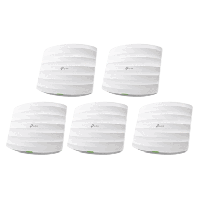 Kit de 5 Puntos de Accesso Omada doble banda 802.11ac, MU-MIMO, PoE af y PoE Pasivo, soporta hasta 100 clientes, hasta 1350 Mbps.