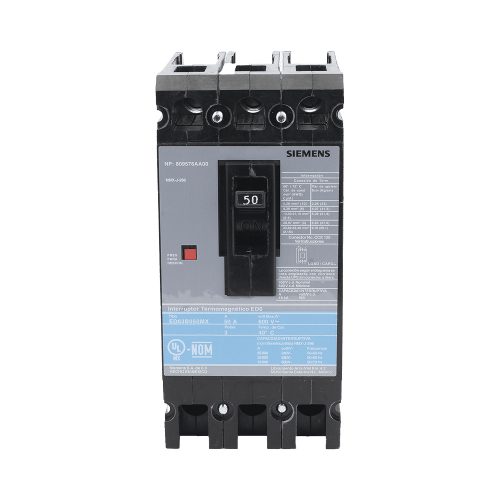 ED63B050MX-AD-1-l Interruptor Termomagnético ED6 600V 3X50A, Sin zapatas principales. ED63B050MX 2