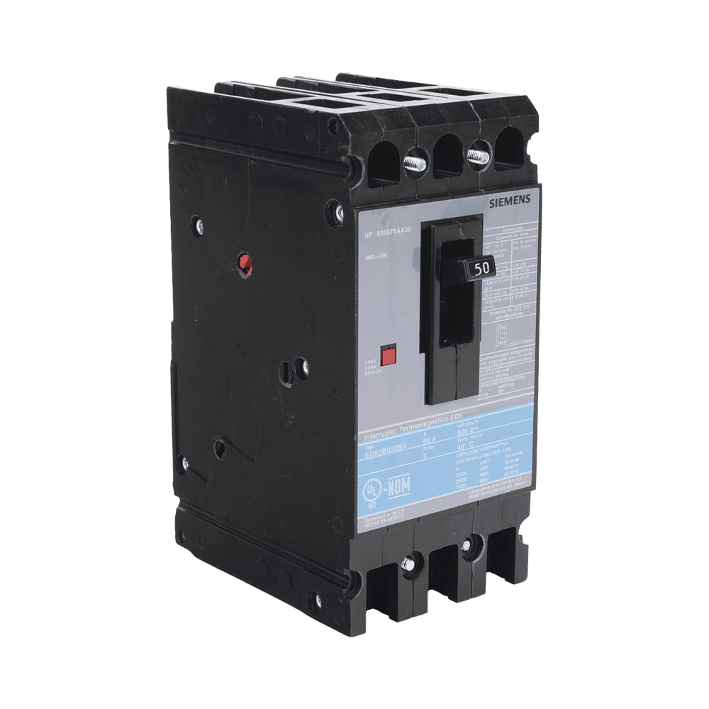ED63B050MX-AD-2-l Interruptor Termomagnético ED6 600V 3X50A, Sin zapatas principales. ED63B050MX 3
