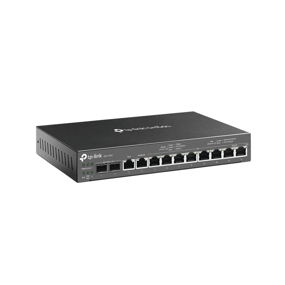 ER7212PC-AD-1-l Router Omada VPN / SDN Multi-WAN 1G / Switch con PoE y Controlador / 2 puerto WAN/LAN SFP 1G / 1 Puerto RJ45 WAN / 1 Puerto WAN/LAN RJ45 / 8 Puertos PoE+ LAN RJ45 / 24,980 Sesiones Concurrentes ER7212PC 2