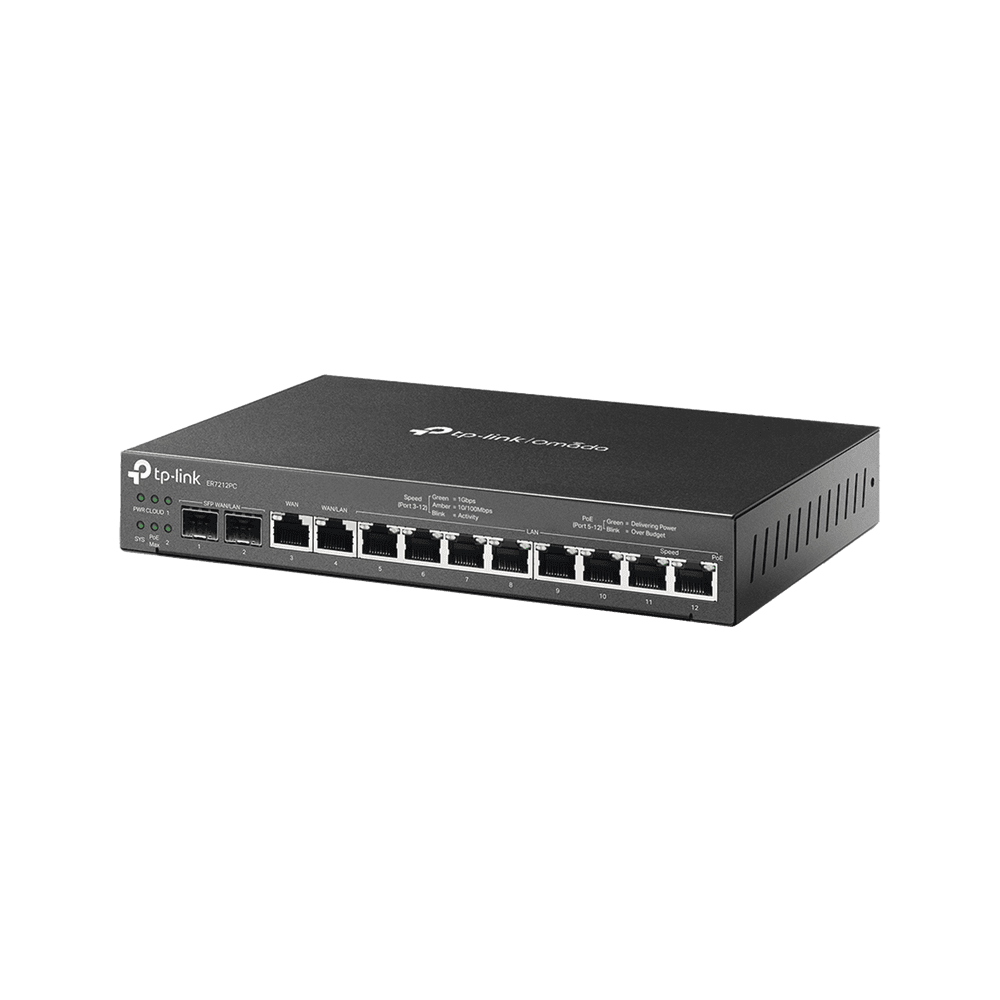 ER7212PC-AD-2-l Router Omada VPN / SDN Multi-WAN 1G / Switch con PoE y Controlador / 2 puerto WAN/LAN SFP 1G / 1 Puerto RJ45 WAN / 1 Puerto WAN/LAN RJ45 / 8 Puertos PoE+ LAN RJ45 / 24,980 Sesiones Concurrentes ER7212PC 3