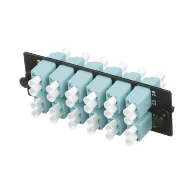 Placa Acopladora de Fibra Óptica FAP, con 12 Conectores LC Duplex (24 Fibras), para Fibra Multimodo OM3/OM4, Color Aqua