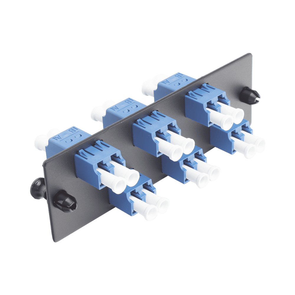 FAP6WBUDLCZ-LAT-DER-l Placa Acopladora de Fibra Óptica FAP, con 6 Conectores LC Duplex (12 Fibras), para Fibra Monomodo OS1/OS2, Color Azul FAP6WBUDLCZ 3