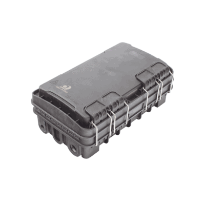 Caja de Distribución de Fibra Óptica para 24 Empalmes, con 8 acopladores SC/APC simplex, Exterior IP65, Color Negro