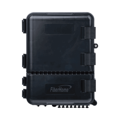 Caja de Distribución de Fibra Óptica para 24 Empalmes, con 8 acopladores SC/APC simplex, Exterior IP55, Color Negro