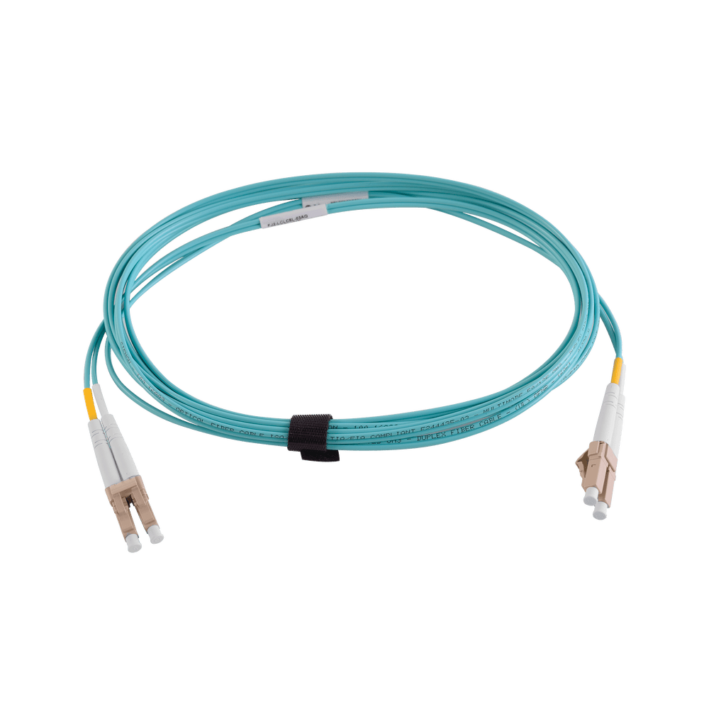 FJ2LCLC5L03AQ-l Jumper de Fibra Óptica Multimodo 50/125 XGLO OM3, LC-LC Duplex, OFNR, Color Aqua, 3 Metros (9.84 Pies) FJ2-LCLC5L-03AQ 1