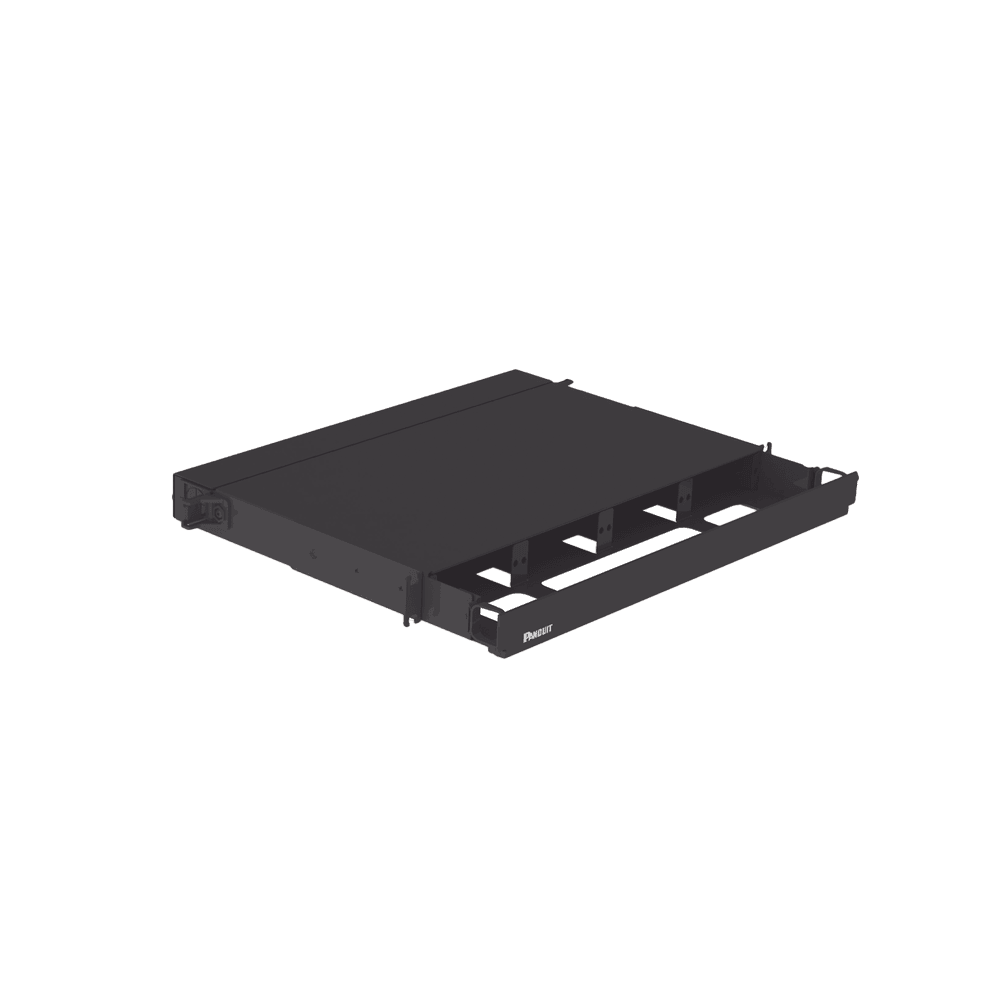 FRE1UBL-FRENTE-l Panel de Distribución de Fibra Óptica, Acepta 4 Placas FAP o FMP, Bandeja Deslizable, Hasta 96 Fibras, Color Negro, 1UR FRE1UBL 2