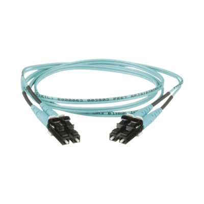 Jumper de Fibra Optica Multimodo 50/125 OM3, LC-LC Duplex, OFNR (Riser), Color Aqua, 1 Metro (3.28 Pies)