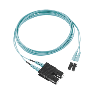 Jumper de Fibra Optica Multimodo 50/125 OM3, LC-SC Duplex, OFNR (Riser), Color Aqua, 2 Metros (6.56 Pies)