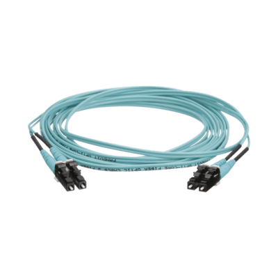 Jumper de Fibra Optica Multimodo 50/125 OM4, LC-LC Duplex, OFNR (Riser), Color Aqua, 3 Metros (9.84 Pies)