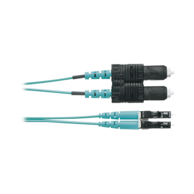 Jumper de Fibra Optica Multimodo 50/125 OM4, LC-SC Duplex, OFNR (Riser), Color Aqua, 2 Metros (6.56 Pies)