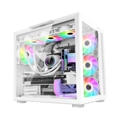 GABINETE GAMER GAME FACTOR CSG700 ATX FISHTANK EATX, DOBLE CRISTAL, USB 3.0, S/FTE, BLANCO