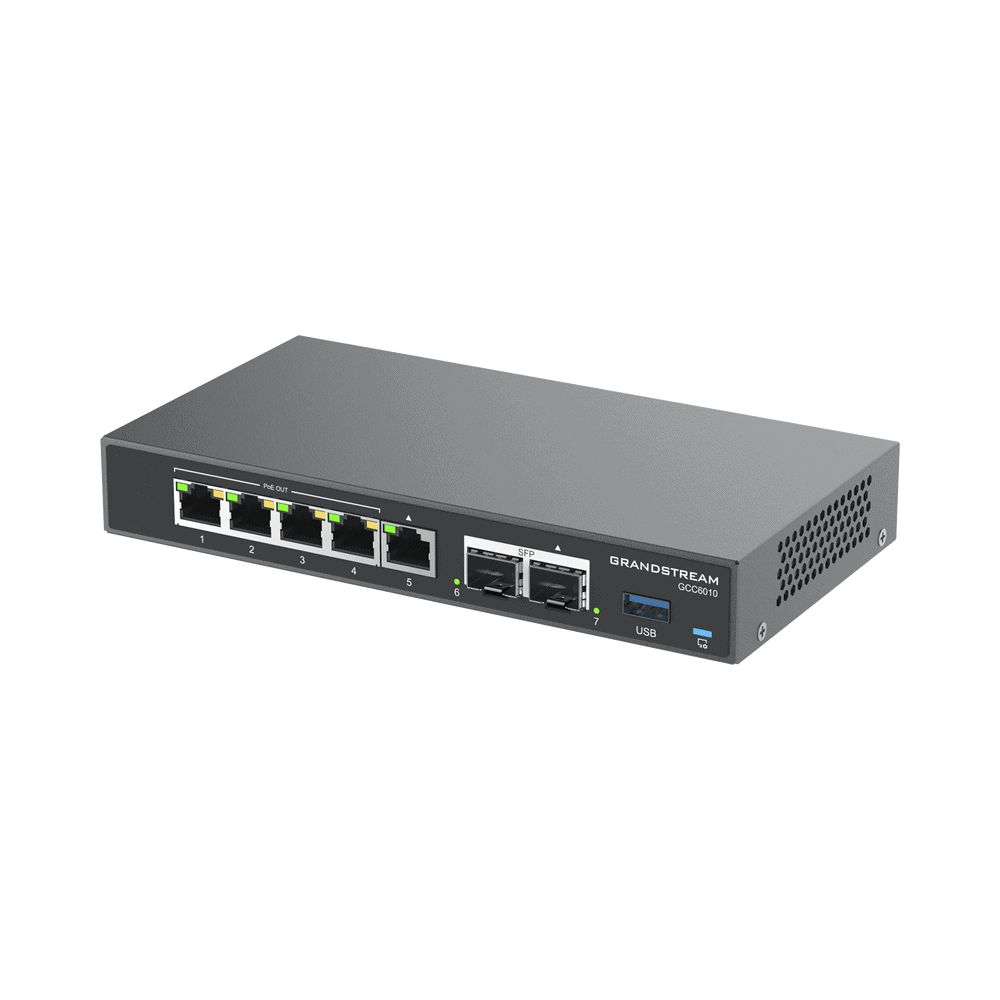 GCC6010-AD-4-l 4 en 1: Firewall Nueva Generación, Router, PBX IP, Switch Gigabit de 5 Puertos (4 PoE) y 2 Puertos SFP 2.5 Gigabit GCC6010 8
