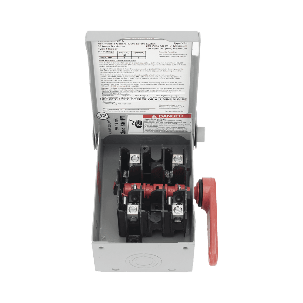 GNF221A-AD-4-l Interruptor de seguridad cerrado de doble ruptura. Interruptor de serie A, 2 polos, 2 hilos sin fusible, uso general. GNF221A 5