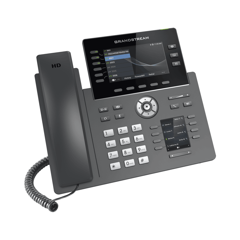 GRP2616-AD-3-l Teléfono IP Wi-Fi, Grado Operador, 6 líneas SIP con 6 cuentas, pantalla a color 4.3", puertos Gigabit, Bluetooth, PoE, codec Opus, IPV4/IPV6 con gestión en la nube GDMS GRP-2616 4