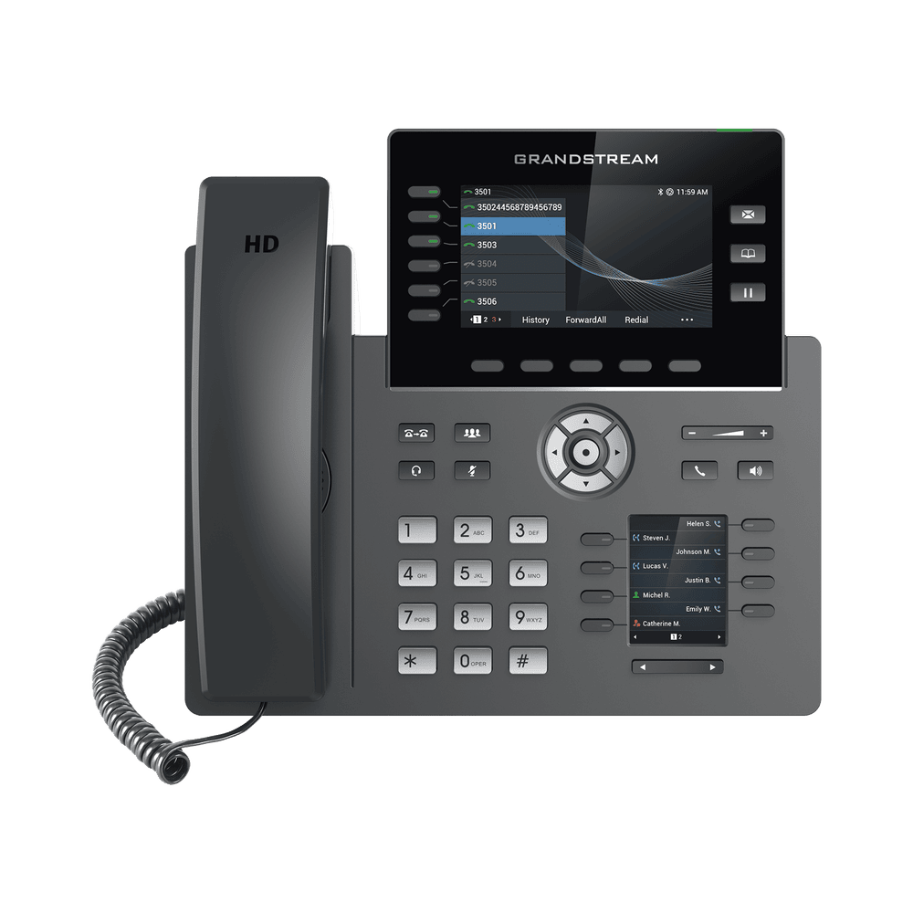 GRP2616-l Teléfono IP Wi-Fi, Grado Operador, 6 líneas SIP con 6 cuentas, pantalla a color 4.3", puertos Gigabit, Bluetooth, PoE, codec Opus, IPV4/IPV6 con gestión en la nube GDMS GRP-2616 1