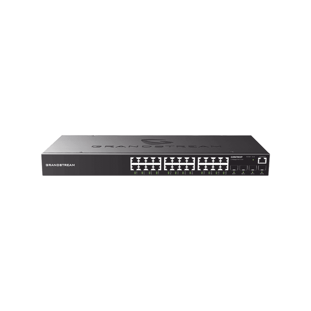 GWN7803P-l Switch Gigabit PoE+ Administrable / 24 puertos 10/100/1000 Mbps + 4 Puertos SFP Uplink / Hasta 360W / Compatible con GWN Cloud. GWN7803P 1