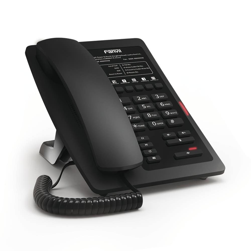 H3WB-LAT-DER-l Teléfono IP WiFi para Hotelería, profesional con 6 teclas programables para servicio rápido (Hotline), plantilla personalizable con PoE H3WB 3