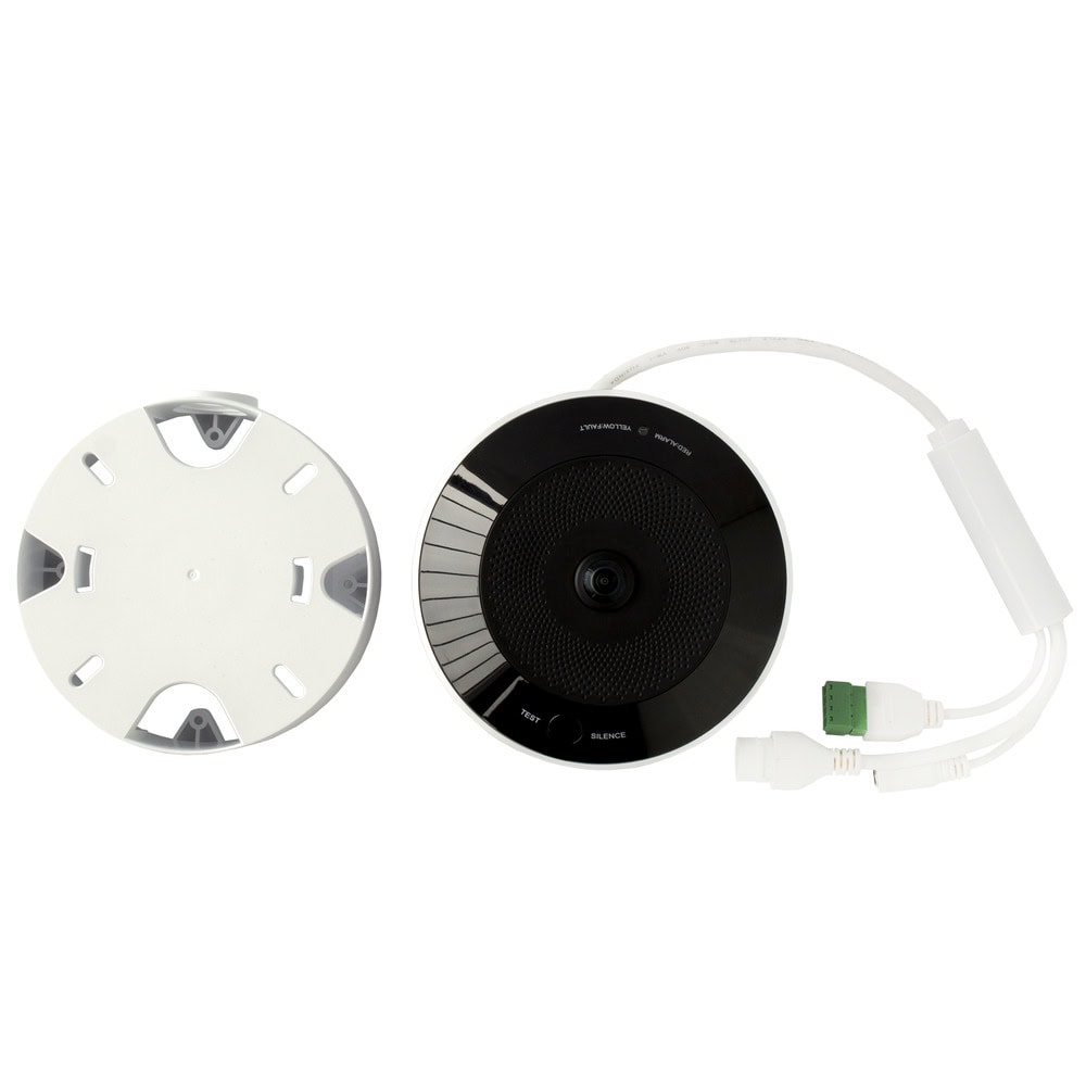 HFVS409-AD-3-l (HikFire) Mini Fisheye IP 4 Megapixel con Detector de Humo Puntual / Autónomo / Entrada y Salida de Alarma / 15 mts IR / PoE / WDR 120 dB / Alarma de 85 dB / MicroSD 128GB / Compatible con Hik-Connect HF-VS409 4