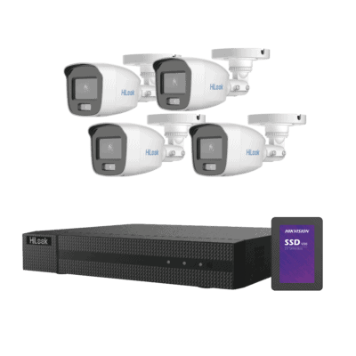 Kit TurboHD 1080p + SSD 1 TB / DVR 4 Canales / 4 Cámaras Bala ColorVu con Micrófono Integrado / Fuente de Poder / Accesorios de Instalación