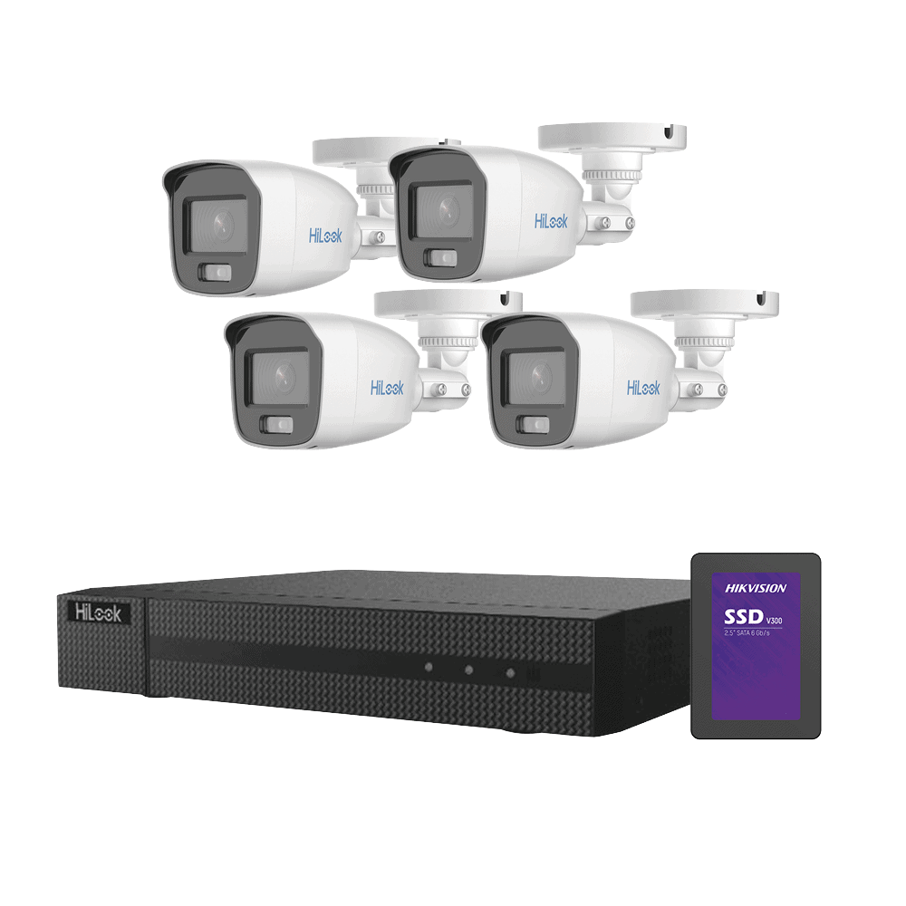 HL1080CV_A_1TB-l Kit TurboHD 1080p + SSD 1 TB / DVR 4 Canales / 4 Cámaras Bala ColorVu con Micrófono Integrado / Fuente de Poder / Accesorios de Instalación HL-1080-CV/A/1TB 1