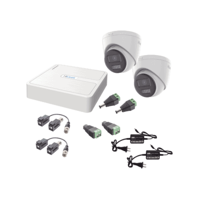 Kit HiLook Audio Bidireccional TurboHD 1080p / DVR 4 Canales / 2 Cámaras Turret (Exterior) con Bocina y Microfóno Integrado / 2 Fuentes de Poder / Accesorios