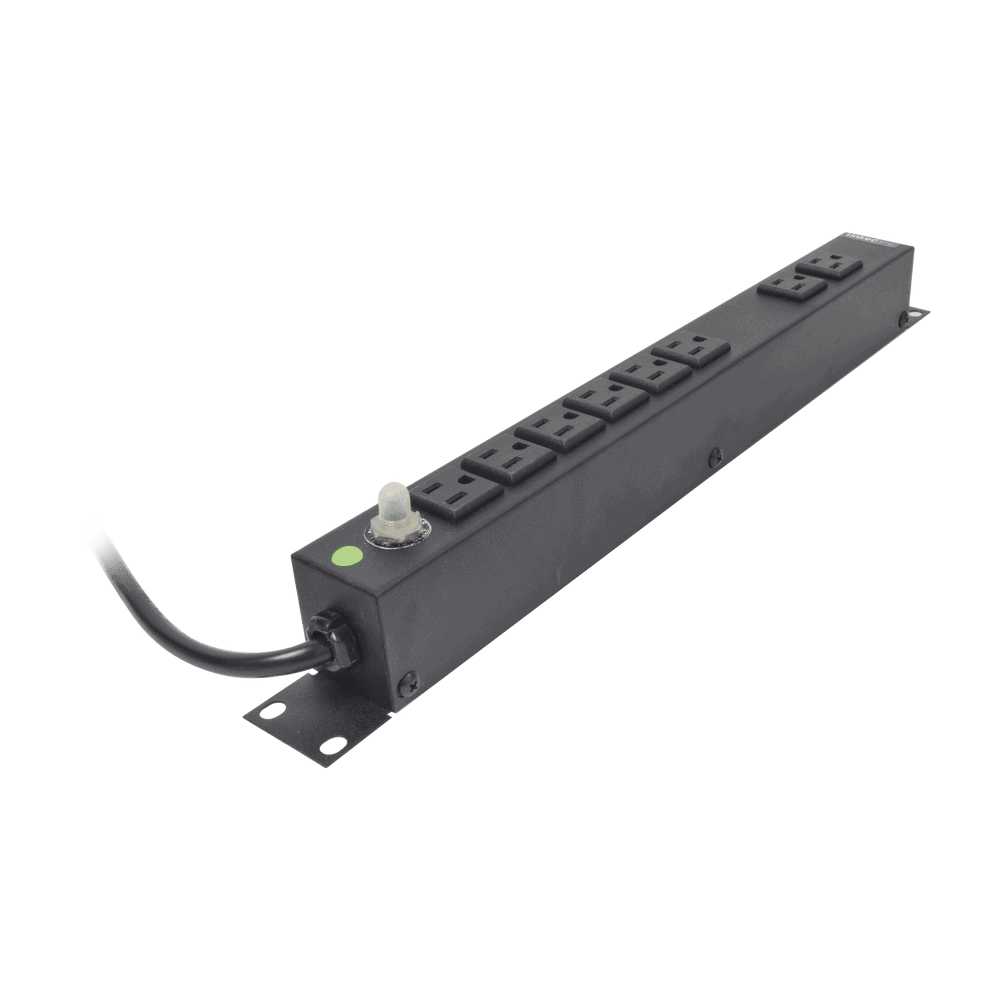HTCM1U-AD-2-l Multicontacto Horizontal (PDU) de 8 Contactos (NEMA 5-15R) Rack 19" 1UR. Voltaje Entrada/Salida: 120Vca/15A HTCM-1U 3