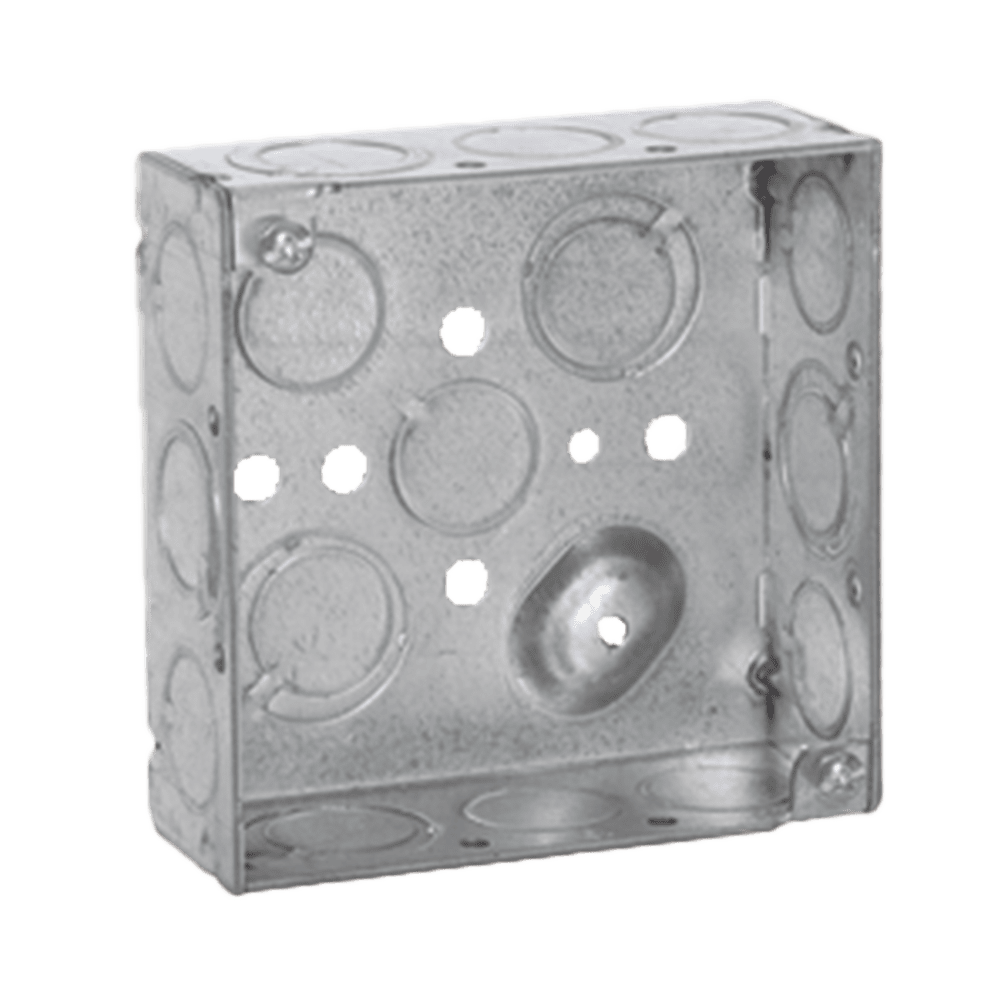 HUB189-l Caja Cuadrada 4 x 4"/Profundidad 1- 1/2"/ 10 Entradas de 1/2" y 6 TKO (1/2"-3/4"). HUB189 1