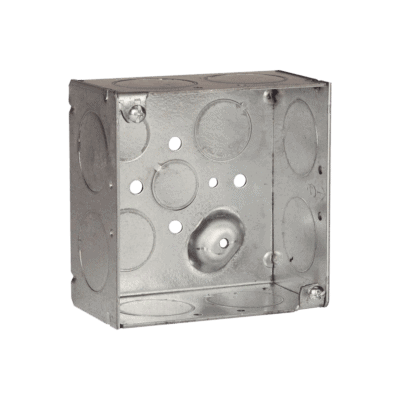 Caja Cuadrada Galvanizada de 4" x 4"/ Profundidad de 2 1/8" /8 Entradas 1", 3 Entradas 1/2" y  2 Entradas 3/4"/ Soldada.