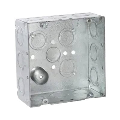 Caja Cuadrada 4 11/16 x 4 11/16"/ Profundidad de 2- 1/8"/ Cuenta 1 Entrada de 1/2" y 15 TKO (1/2"-3/4").