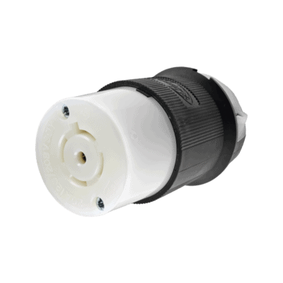 Conector Industrial con Bloqueo de Media Vuelta / 20 A 120/208 V CA / 4 Polos 5 Hilos / Color Blanco y Negro / Nema L21-20R/ Grado Industrial.