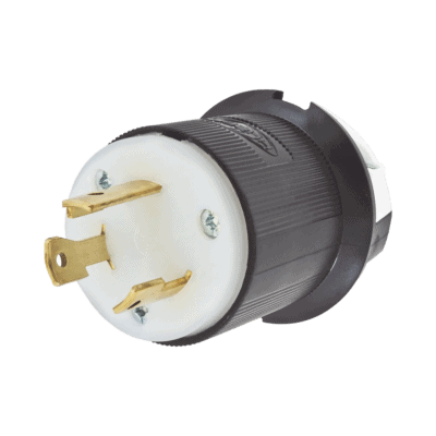 Clavija Industrial con Bloqueo de Media Vuelta / 30 A 125 V CA / 2 Polos 3 Hilos / Color Blanco y Negro / Nema L5-30P.