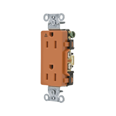 Contacto Dúplex Conexión a Tierra Aislada/ 15A 125V/ 2 polos 3 Hilos/ Nema 5-15R /Grado Comercial Decorativo/ Color Naranja.