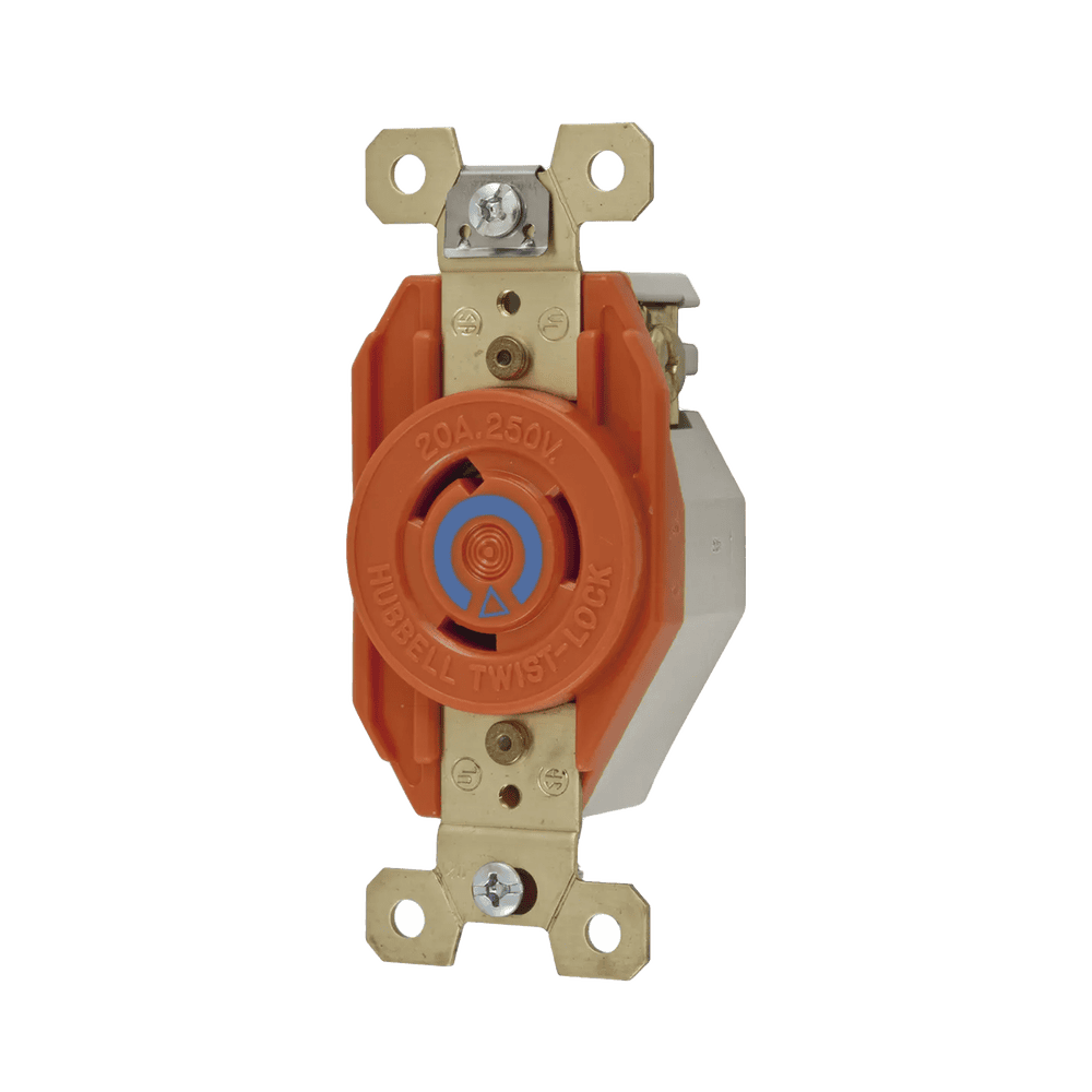 HUBIG2320-l Receptáculo Sencillo de Media Vuelta/ 20 A 250 V CA / 2 Polos 3 Hilos / Nema L6-20R. HUB-IG23-20 1