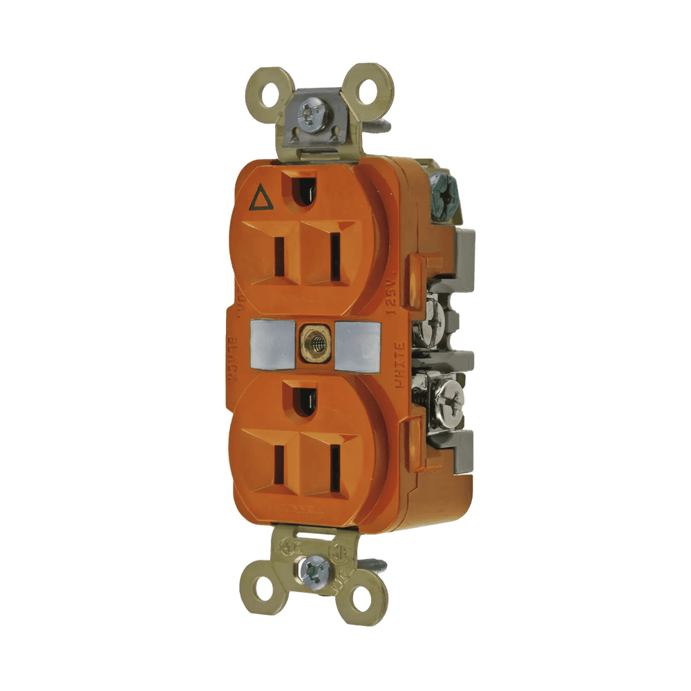HUBIG5262-l Contacto Dúplex Conexión a Tierra Aislada 15A 125V/ 2 Polos 3 Hilos/ Color Naranja/ Nema 5-15R/ Grado Industrial. HUB-IG5262 1