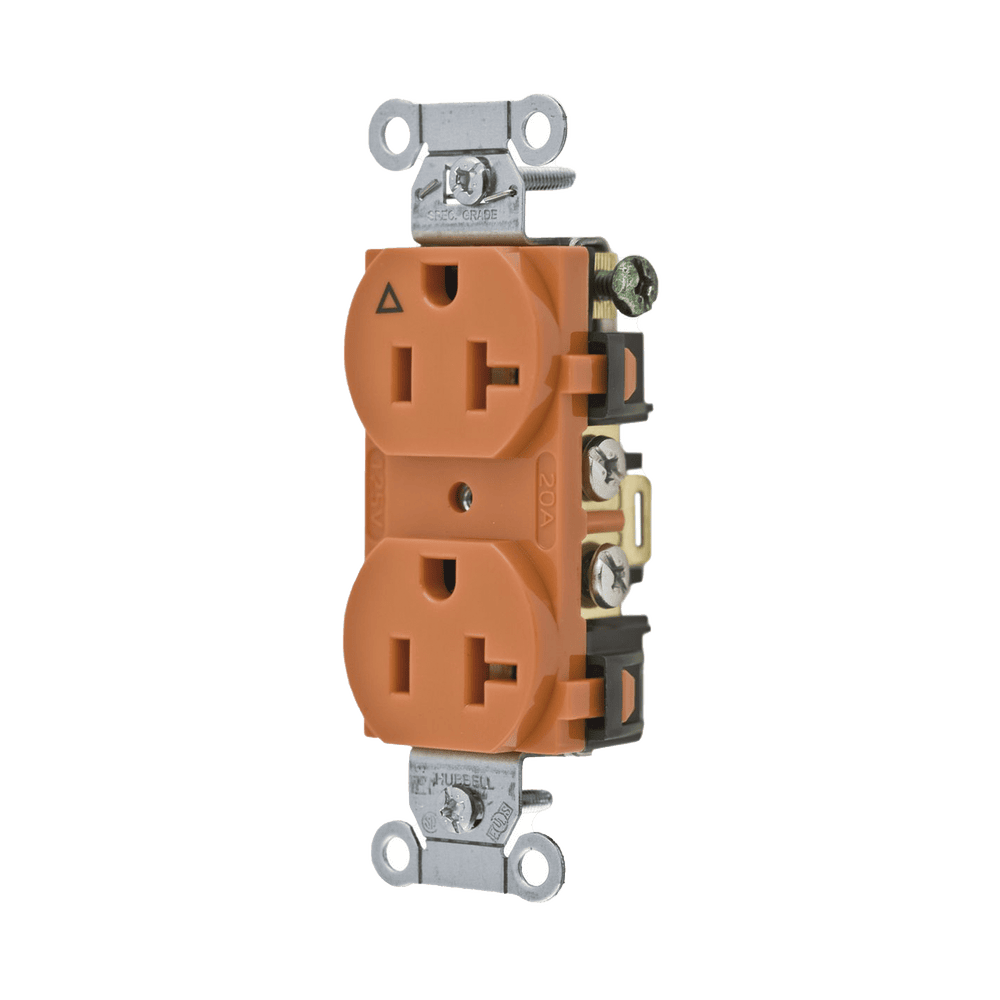 HUBIG5352-l Contacto Dúplex Conexión a Tierra Aislada/ 20 A 125 V/ 2 polos 3 Hilos/ Color naranja/ Nema 5- 20R/ Grado Comercial. HUB-IG5352 1