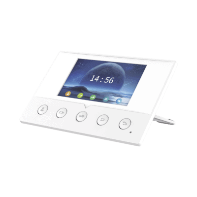 Monitor IP/SIP para interior, Wi-Fi, pantalla a color de 4.3", audio de 2 vías, PoE, 8 interfaces de entrada de alarma.