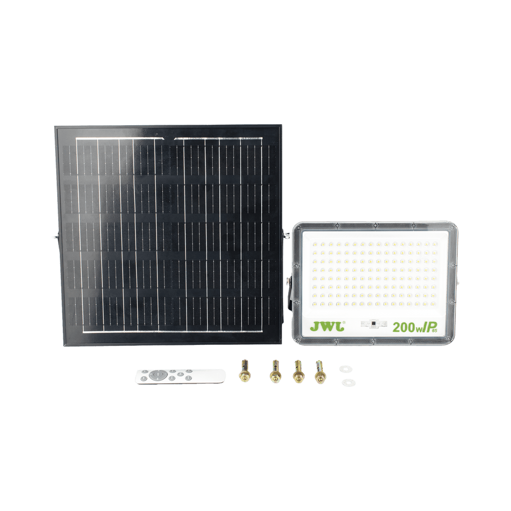 JLRESOL01200N-AD-2-l Reflector de 200 W con Panel Solar / Batería 3.2 V CD / T.C.C. 6 500 K / IP65. JLRE-SOL-01-200N 3