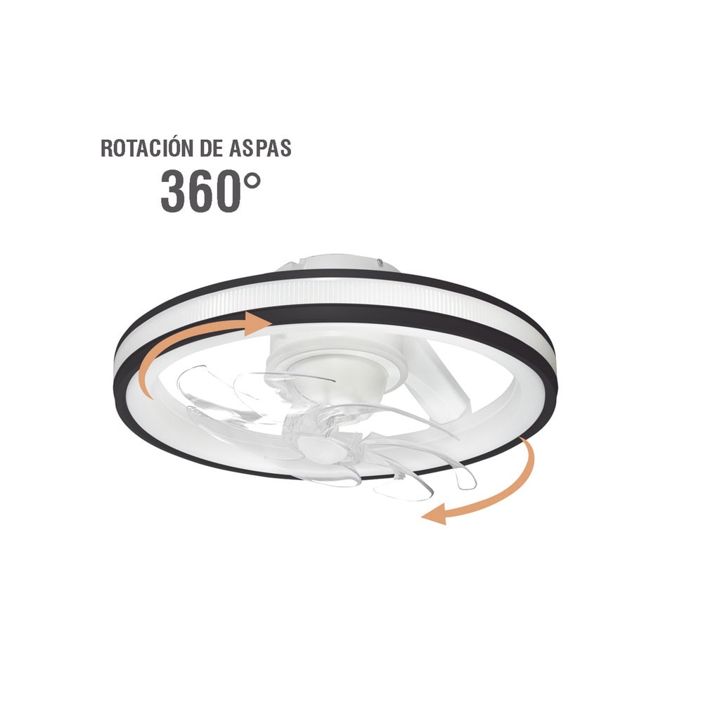 JLV014-LAT-DER-l Ventilador de Techo con Luminario LED de 110 V CA 50/60 Hz / 88 W /4500 Lm / 6500 - 4 000 - 2 700 K /3 Tonos de Luz / 501 mm / 6 Velocidades / Dimeable / Color Blanco y Negro. JLV-014 4
