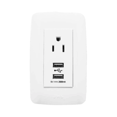 Contacto Sencillo de 15 A/ 127 V CA y 2 Conectores USB de 5 V CD 2A / Color Blanco.