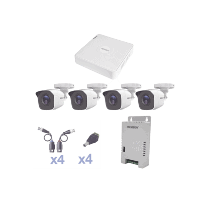 KIT TurboHD 1080 Lite / DVR 4 Canales / 4 Cámaras Bala (exterior 2.8 mm) / Transceptores / Conectores / Fuente de Poder Profesional