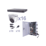 KIT TurboHD 1080p / DVR 16 Canales / 16 Cámaras Eyeball (exterior 2.8 mm) / Transceptores / Conectores / Fuente de Poder Profesional KEVTX8T16EW-l