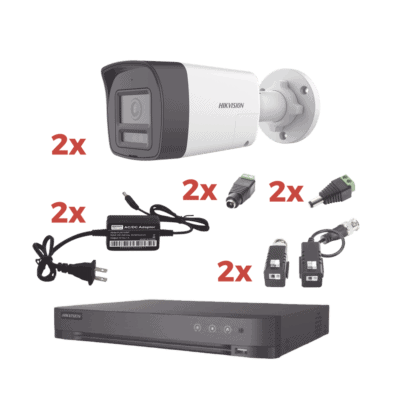 Kit Audio Bidireccional TurboHD 1080p / DVR 4 Canales / 2 Cámaras Bala (Exterior) con Bocina y Microfóno Integrado / 2 Fuentes de Poder / Accesorios