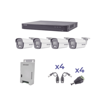 KIT COLORVU TURBOHD 1080p / DVR 4 Canales / 4 Cámaras Bala (exterior) lente 2.8mm / Fuente de poder profesional / Transceptores de video y Accesorios de corriente