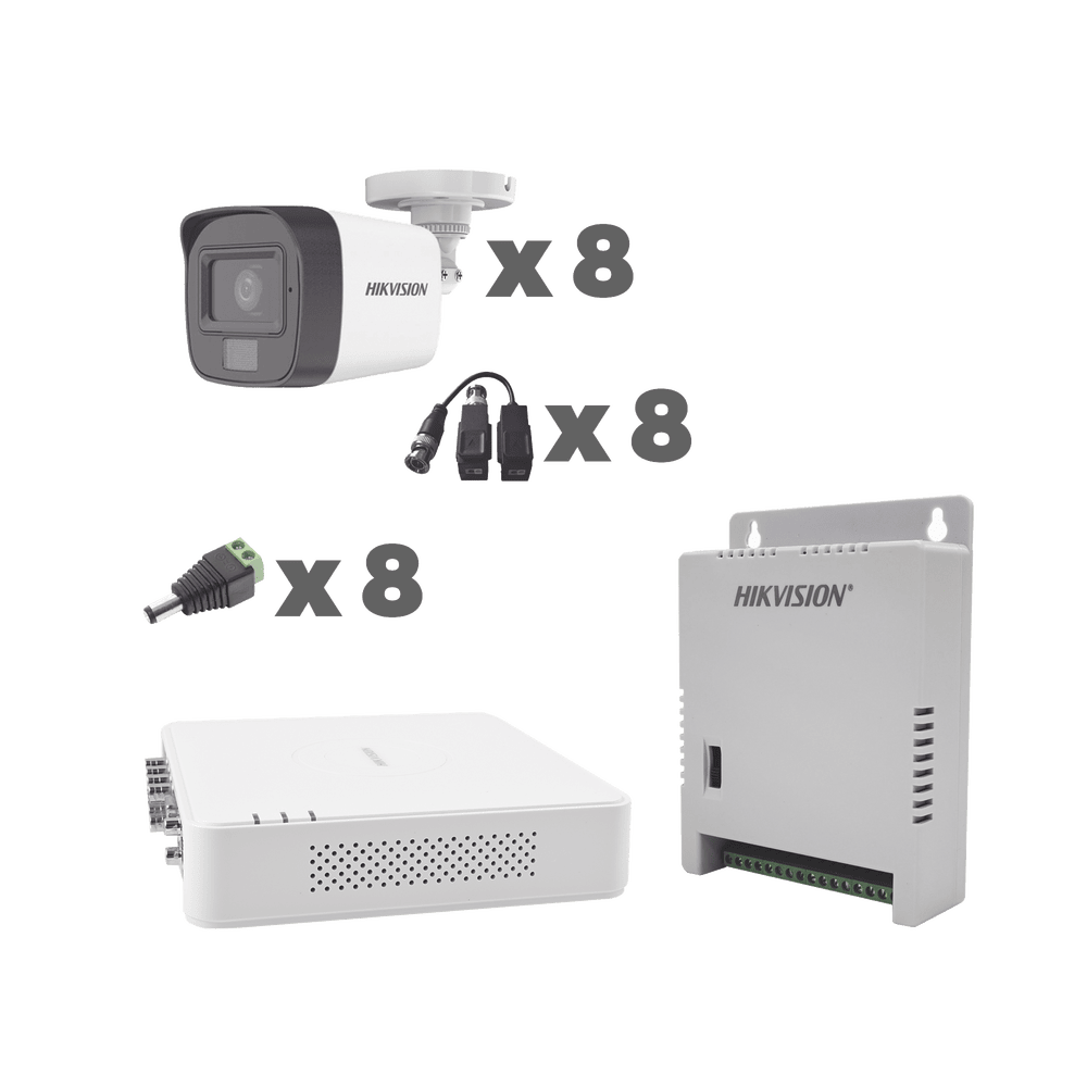 KH1080P8BFH-l KIT TurboHD 1080p / DVR 8 Canales con audio por coaxitron / 8 Cámaras con Micrófono Integrado 101° Visión/ luz blanca + IR visión nocturna / Transceptores / Conectores / Fuente de Poder Profesional KH1080P8BFH 1